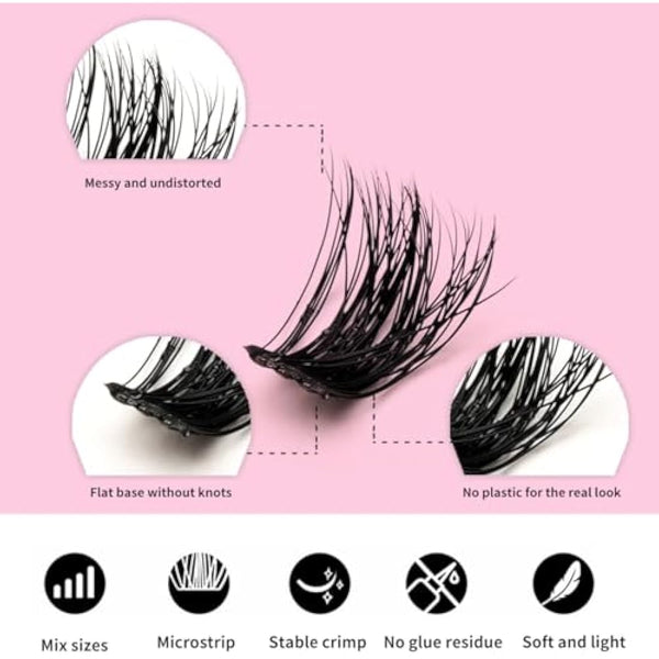 FANDIQ Fluffy Individual Eyelashes Cat Eye Cluster Lashes 252PCS Fluffy Individual Cluster Eyelashes 8-16MM Natural Cluster Lashes Left&Right Fox Eye Lashes Clusters for Beginners(40D)