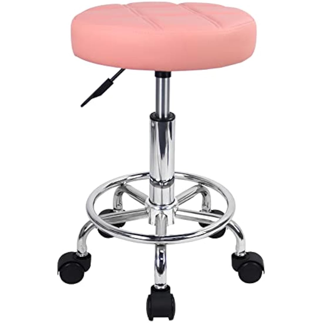 KKTONER Round Rolling Stool Chair PU Leather Height Adjustable Swivel Drafting Work SPA Shop Salon Stools with Wheels Office Chair Small (Pink)