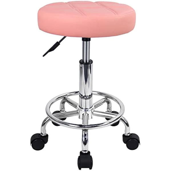 KKTONER Round Rolling Stool Chair PU Leather Height Adjustable Swivel Drafting Work SPA Shop Salon Stools with Wheels Office Chair Small (Pink)