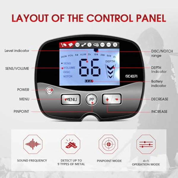 HOOMYA Metal Detectors for Adults Professional - High Sensitivity Waterproof Search Coil, 4 Adjustable Modes, LCD Backlight Display, Pinpoint Function, Ideal for Gold Detection