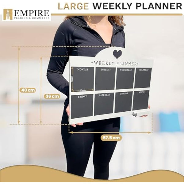 Empire Weekly Planner and Menu Board for Kitchen, Work Planner Blackboard, Wall Mounted Daily Planner with a Pen, to Do List, Dry Erase Meal Planner with White Cloth for Office & Home (Large, White)