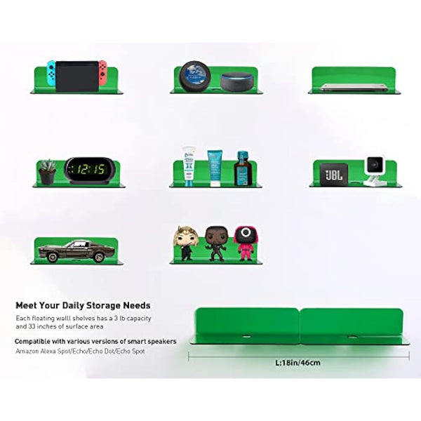 OAPRIRE Acrylic Floating Wall Shelves Set of 2 - Easily Expand Wall Space - Small Shelf for Bathroom, Bedroom, Kitchen, etc - with Cable Clip, Drill-free installation, 9 Inch - Emerald Green