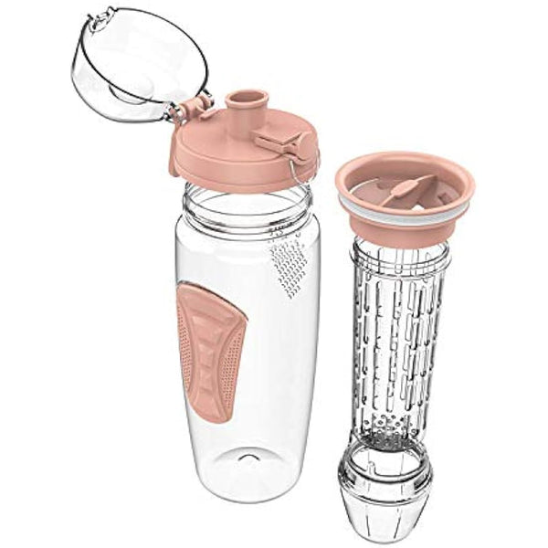 Fruit Infuser Water Bottle 32oz Durable with Detachable Ice Gel Ball,Large - BPA Free Tritan, Flip Lid, Leak Proof Design - Sports, Camping (Gold)