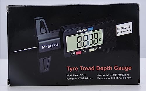 Tyre Tread Depth Gauge, Preciva Silver 0-25.4mm/Inch Digital Tire Checker UK, Tyres Depths Measuring Tool with Large LCD Screen for Cars, Trucks, Vans