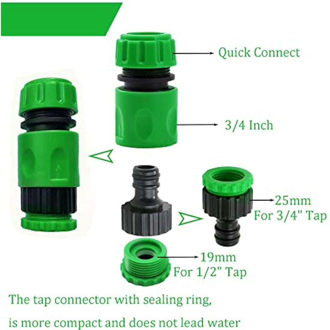 10Pcs Garden Hose Tap Connector Hose Pipe Fittings Kit for Outdoor tap&Join Hoses Pipe Tube(2 Double Male Snap Connectors,6 End Quick Connectors,2 Tap Connector 1/2 &3/4 Inch Size 2-in-1)