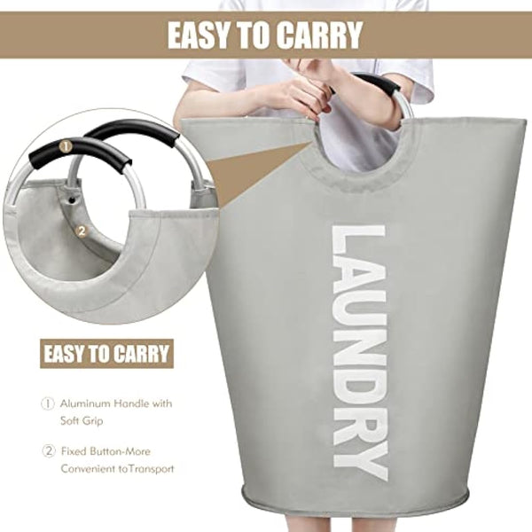 DOKEHOM 90L Large Laundry Basket, Collapsible Laundry Bag, Freestanding Tall Clothes Hamper, Foldable Washing Bin (Grey)