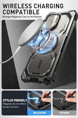 i-Blason Armorbox for Samsung Galaxy S24 Ultra Case MagSafe with Camera Cover Stand [Support Wireless Charger] 360 Full-Body Case with Screen Protector & Kickstand Phone Case for S24 Ultra, Gray