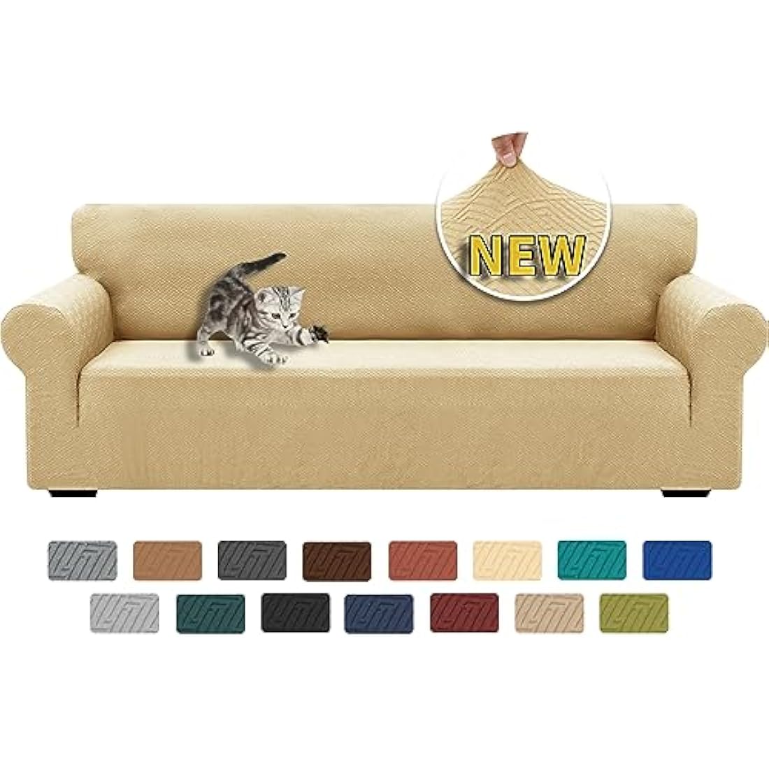 XINEAGE High Stretch Sofa Covers 4 Seater Latest Jacquard Extra Large Couch Covers for Dogs Pet 1 Piece Sofa Slipcovers Living Room Non Slip Couch Furniture Protector Washable (4 Seater, Beige)