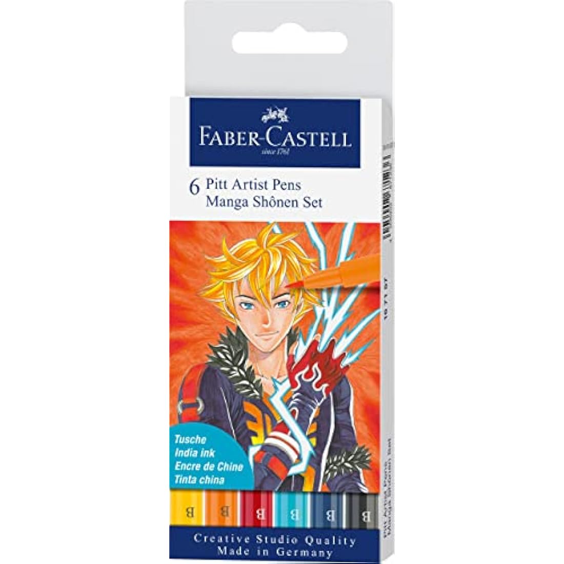 Faber-Castell Creative Studio Pitt Artist Pen Brush India Ink Pen, Shônen, Wallet Of 6, For Art, Craft, Drawing, Sketching, Home, School, University, Colouring