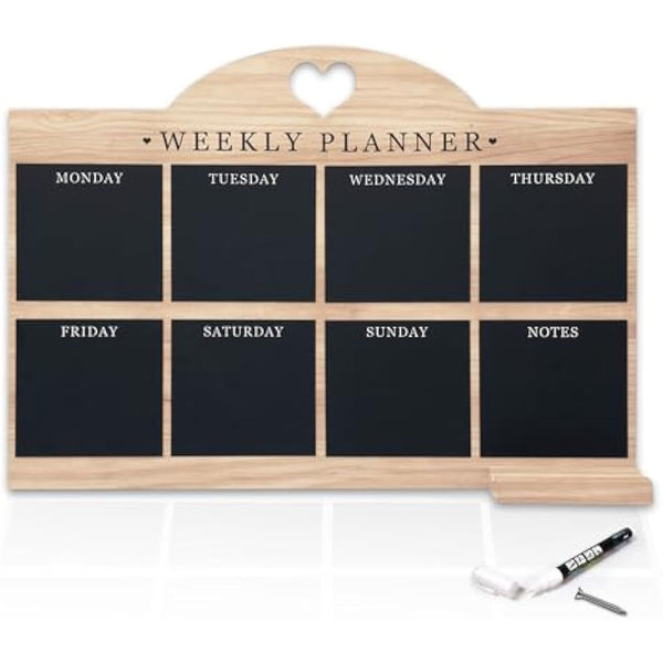 Empire Blackboard Daily Work & Meal Planner - Wall Mounted, Dry Erase, Pen Included, Large Wooden Board with White Cloth