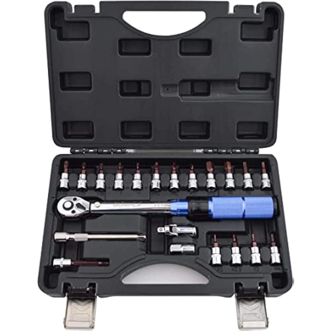 Gunpla 1/4" Drive Torque Wrench Set 21-Pieces Click Dual-Direction Adjustable with Extension Bar Maintenance Kit, Hex Torx Phillips Bits Sockets, 2-24NM Bicycle Repair Sets, 72 Tooth Ratchet Tool