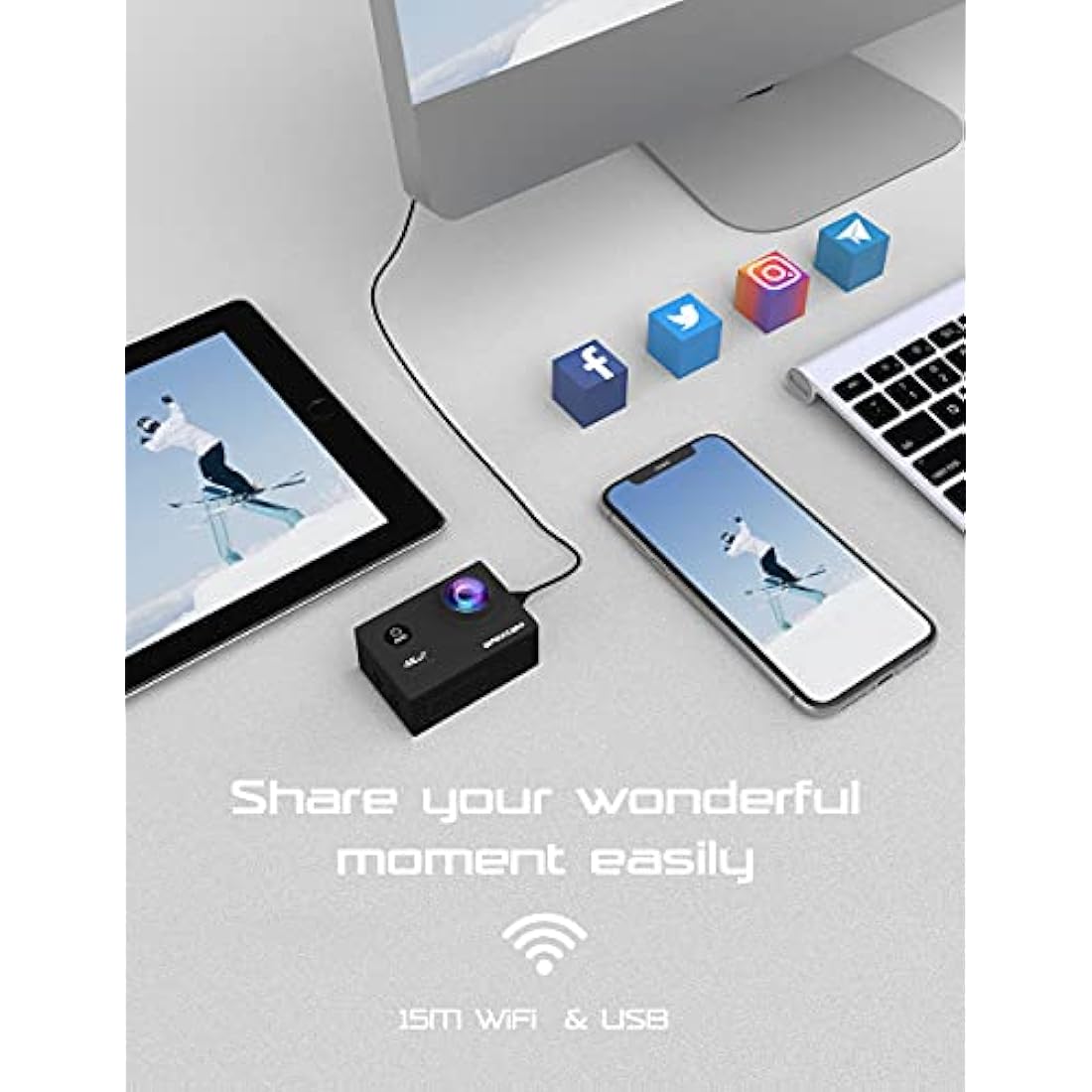 Apexcam 4K Action Camera 20MP 40M Waterproof Sports Camera for Vlog With Ultra HD 170°Wide-Angle 2.4G Remote Control 2 Rechargeable Batteries 2.0'' LCD Screen and Accessories Kit