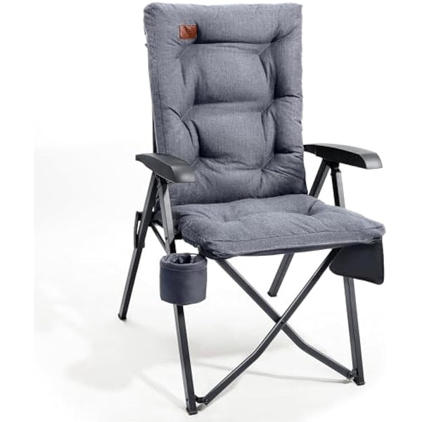 EVER ADVANCED Luxury Camping Chairs for Adults Heavy Duty Loadable 150kg High Back Oversized Folding Garden Chair Padded 6cm Comfy with Cup Holder Side Pocket Dining Chairs 4-Position Recliner