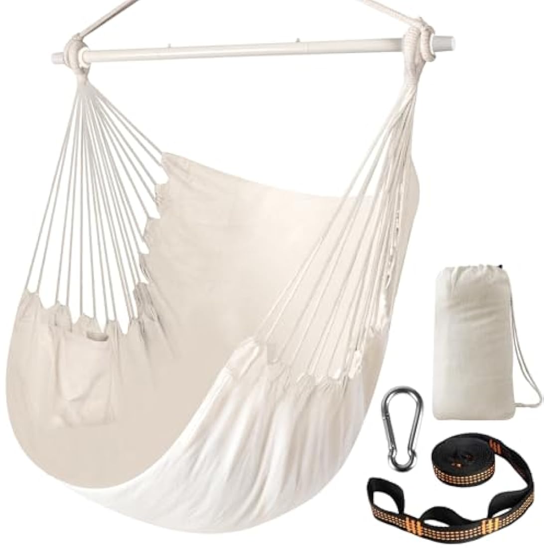 Chihee Hammock Chair Swing Chair Strong Metal Collapsible Spreader Bar Portable Hanging Chair Max 330 lbs Comfy Seat Patio Lawn Chair Cotton Blended for Superior Comfort Durability Indoor Outdoor