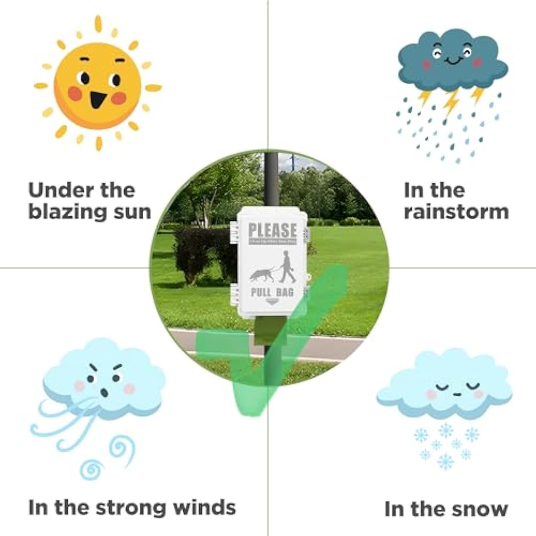 Dog Poop Bag Dispenser, Waterproof Outdoor Dog Bag Dispenser Holds Up to 8 Rolls of Waste bags, Outdoor Wall, Stake, Pole, Fence Mounted (only dispenser)