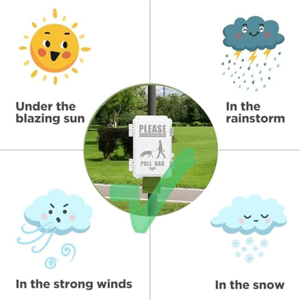 Dog Poop Bag Dispenser, Waterproof Outdoor Dog Bag Dispenser Holds Up to 8 Rolls of Waste bags, Outdoor Wall, Stake, Pole, Fence Mounted (only dispenser)