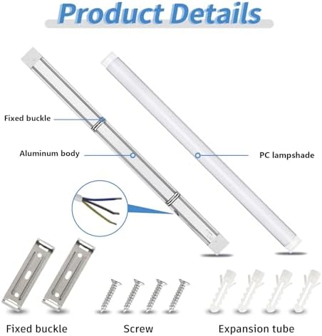 HUMIGA 5FT LED Batten Light, 50W Low Profile Wall Ceiling Surface Mounted Fitting, IP20 Slim Wide Tube Lighting for Office/Home/Shop/Workshop/Warehouse, Neutral White 4000K, 4 Pack