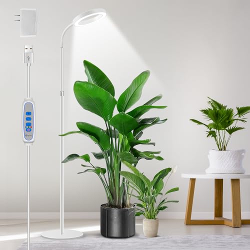 Aumtrly Grow Lights for Indoor Plants, 68 inches Floor Standing LED Grow Lamp Full Spectrum for Growing Large Tall Plants, White Indoor Plant Light