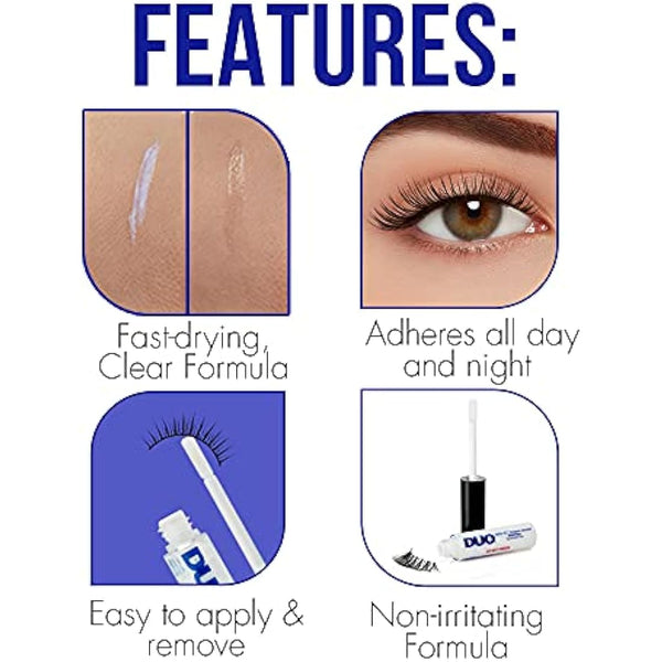 Duo Quick Set Clear Lash Glue, Striplash Adhesive with Applicator, Latex Free, Rapid Dry, Easy Use, Dries Clear, False Eyelash Glue, 5 g, (Pack of 1)