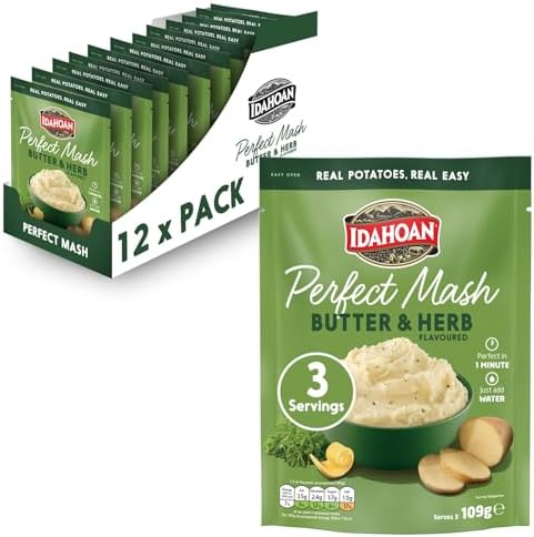 Idahoan Mashed Potato Butter & Herb 109g, Instant Mash Potatoes (Pack of 12)