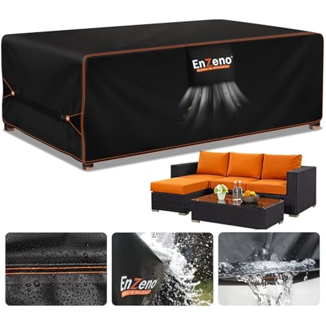 Enzeno Cube Garden Furniture Covers Waterproof with Air Vent, 200X200cm, Oxford Fabric Outdoor Patio Table Covers, Garden Square Chair and Table Rattan Sofa Cover for outside…