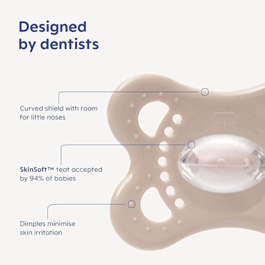 MAM Original Soothers | 0-6 Months | 2 Pack | Comes in Dummy Steriliser Case | Sustainable Materials | Baby Accessories for Newborn | Blue/Cream (Various Designs)