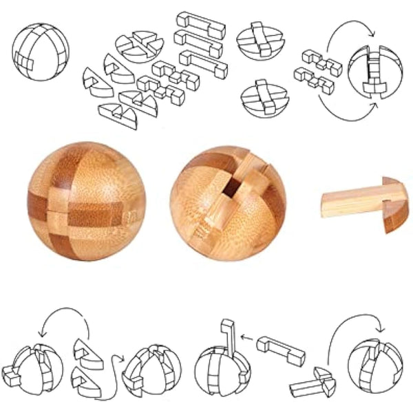 Holzsammlung Set of 9 3D Wooden Brain Teaser Puzzles, IQ Challenge Puzzle Games, Small Logic Mind Puzzle Box Toy Removing Assembling Lock Puzzle Gift Set for Adults Teenagers Kids, 1.8inch 4.5cm