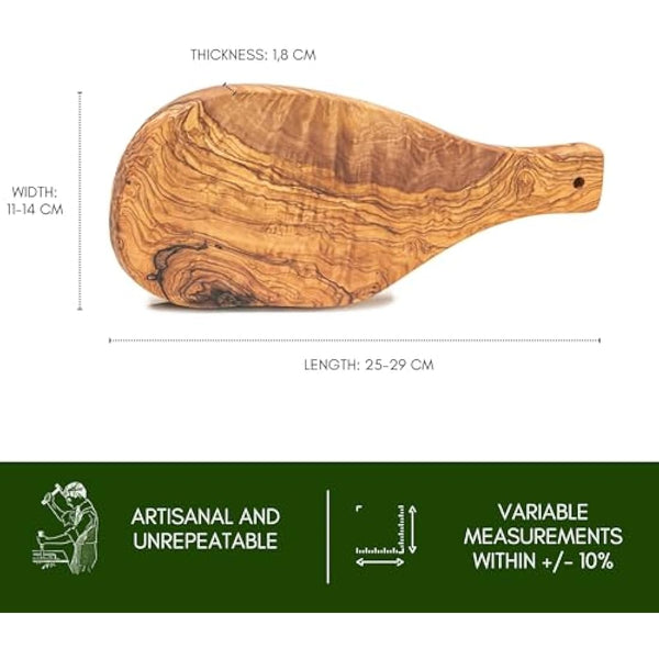 Erreke Wooden Chopping Board Set, Handmade Natural Olive Wood, Small Serving Boards, Ideal for Tapas Appetizers Cheese Ham Bread, Mediterranean Style, 28x13 cm Set of 4