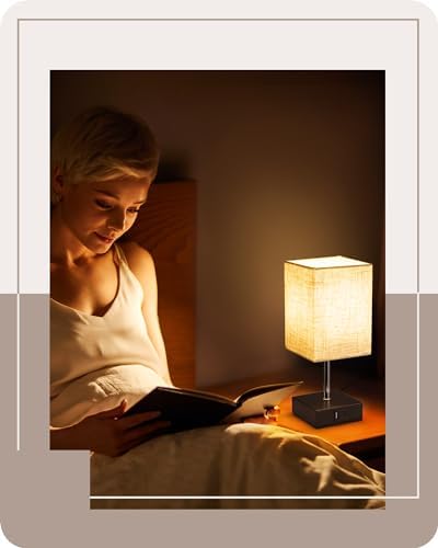 EDISHINE Bedside Lamps Set of 2, 3 Way Dimmable Table Lamp with USB A+C Charging Ports, Touch Lamps for Bedroom, Living Room, Beige Linen Lampshade(LED Bulbs Included)