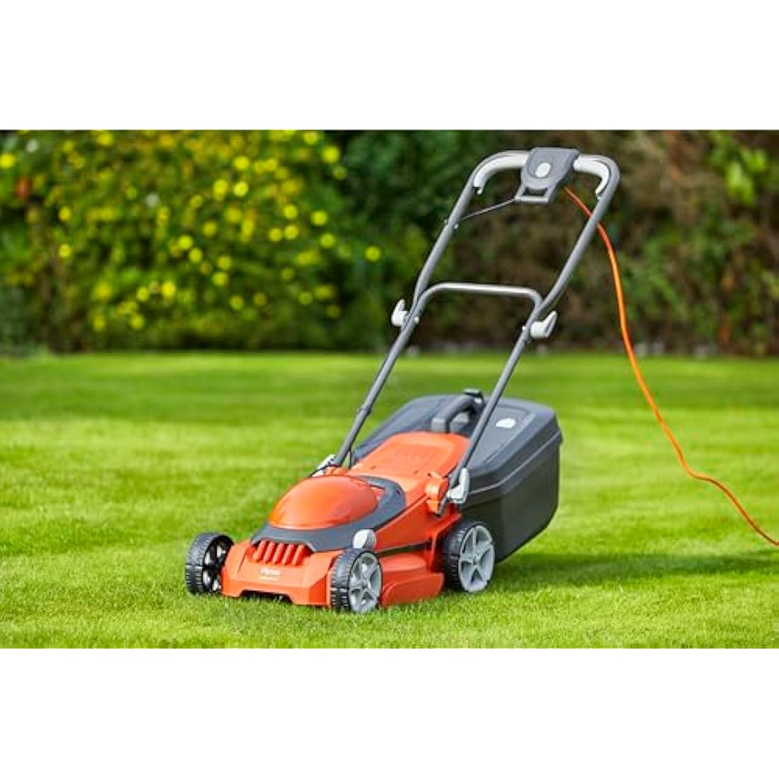 Flymo EasiStore 340R Electric Rotary Lawn Mower - 34 cm Cutting Width, 35 Litre Grass Box, Close Edge Cutting, Rear Roller, Central Height Adjust , Space Saving Storage Features