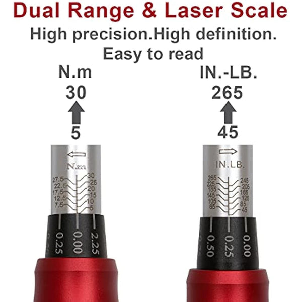 FOURROBBER Torque Wrench Set 1/4-inch Drive Click Dual-Direction Adjustable 90-Tooth Torque Wrench with Buckle 5-30Nm,Accuracy ± 3%