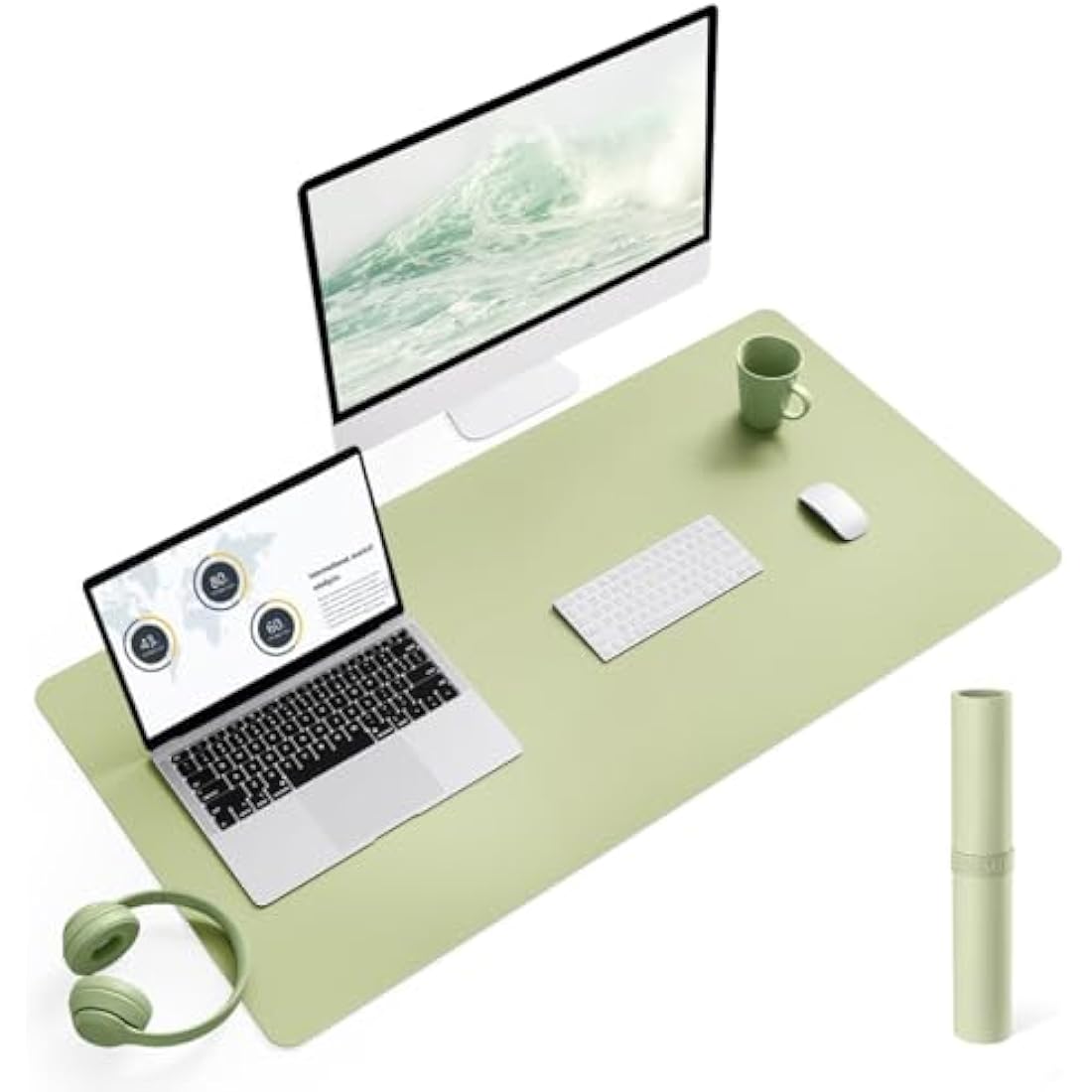 YSAGi Non-Slip Desk Pad, Waterproof PVC Leather Desk Table Protector, Ultra Thin Large Mouse Pad, Easy Clean Laptop Desk Writing Mat for Office Work/Home/Decor (90 x 43 cm, Matcha Green)