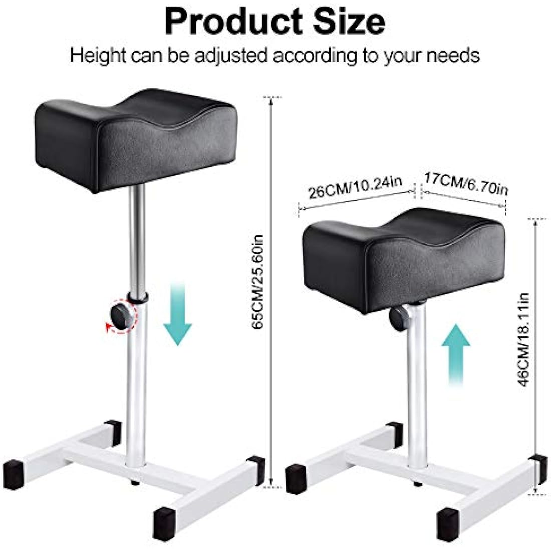Kalolary 18-26 Inch Adjustable Pedicure Nail Footrest Manicure Foot Rest Stool Soft Pedicure Chair for Foot Resting Pedicure Beauty Salon or Home Selfcare（Black