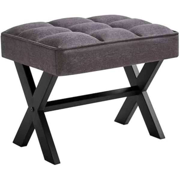 IBUYKE Small 12" H Footrest Stool, Square Linen Foot Stool with Metal X-Leg, Multi-Use as Small Side Table, Step Stool for Living Room, Bedroom, Entryway, Office, Dark Gray WBD011G