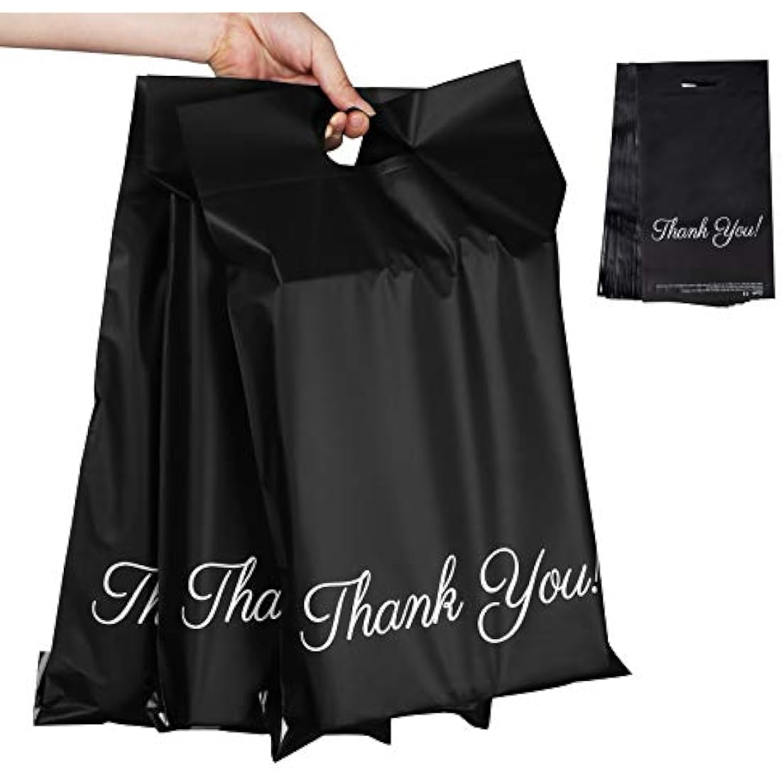 60pcs Black Mailing Bags 10 x 14 Inch (250 x 350mm),Tote Convenient Self Seal Postage Bags with Handle and “Thank You” Envelopes Poly Mailers Packaging Postage Mail Sacks