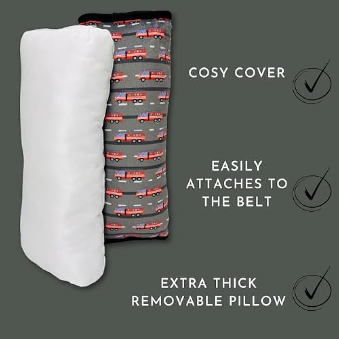 HECKBO cars firefighter car seatbelt pillow for children - machine washable - girl boy kids children soft car seat belt cover sleeping pillows protection car travel pillow cushion vacation