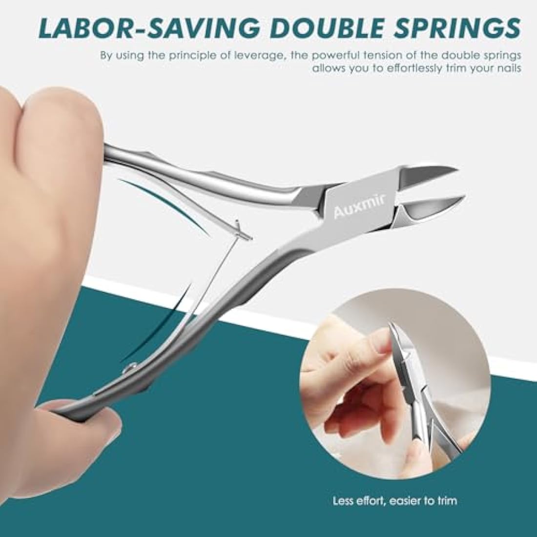 Auxmir Toenail Clippers, Precision Nail Clippers for Thick or Ingrown Toenails, 5" Sharp Curved Stainless Steel Nail Cutters, Professional Nippers Grooming Tool, Safety Cover Included