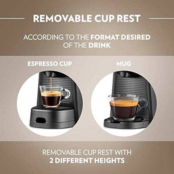 Lavazza, A Modo Mio Tiny Eco, Coffee Capsule Machine, Compact, Compatible with A Modo Mio Coffee Pods, with Automatic Shut-Off, Removable and Adjustable Cup Rest, 1450 W, 220-240 V AC, 50-60 Hz, Black