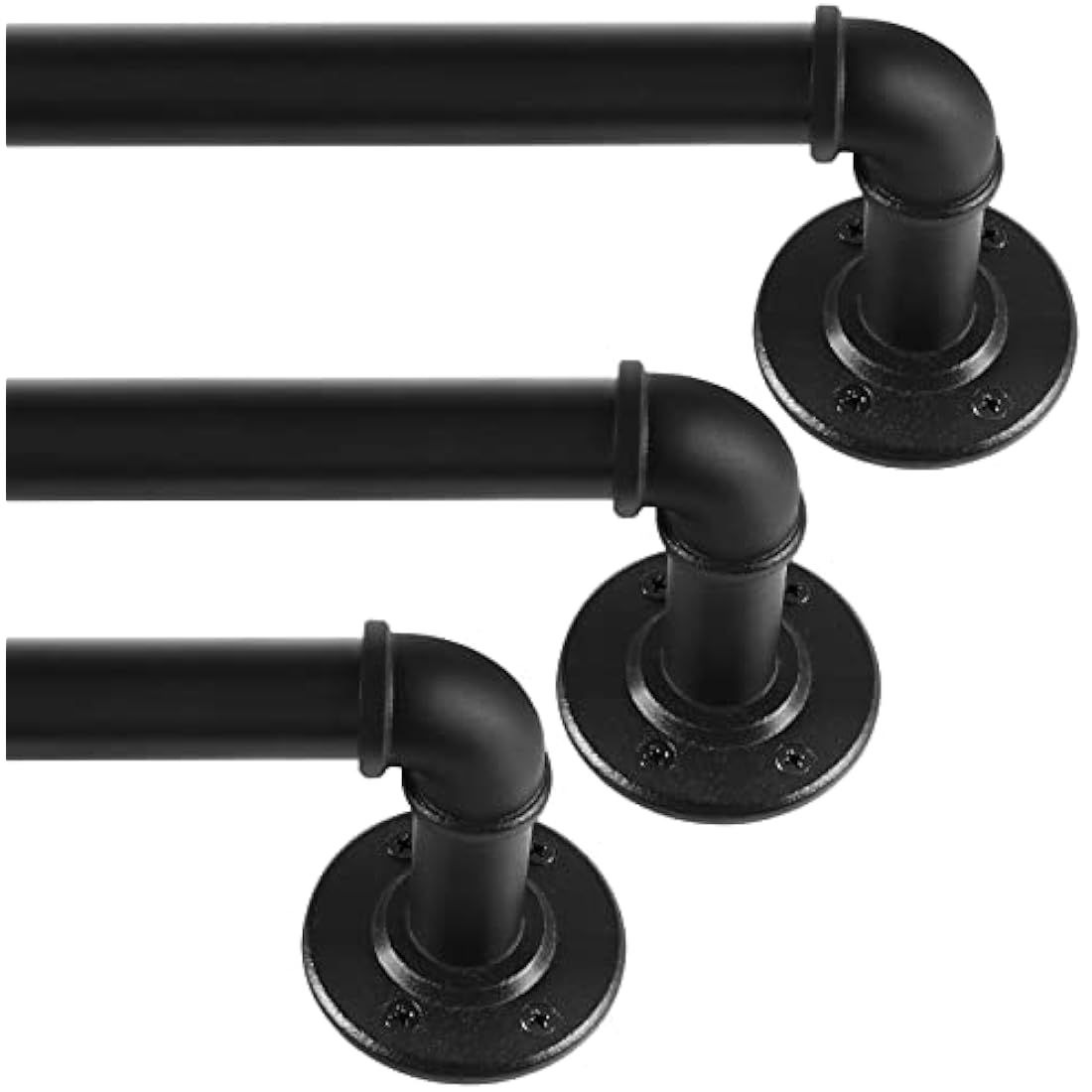 3 Pack Black Curtain Poles Metal, Industrial Curtain Rod for Eyelet Curtains, Industrial Curtain Pole for Windows 122cm-218cm, Room Divider Curtain Pole.