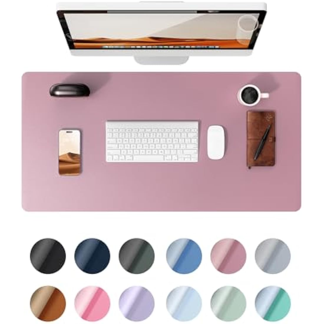 YSAGi Leather Desk Mat, Large Mouse Mat, Non-Slip Desk Pad, Waterproof PU Leather Table Protector Writing Pad for Office and Home (90 x 43 cm, Pale Mauve)