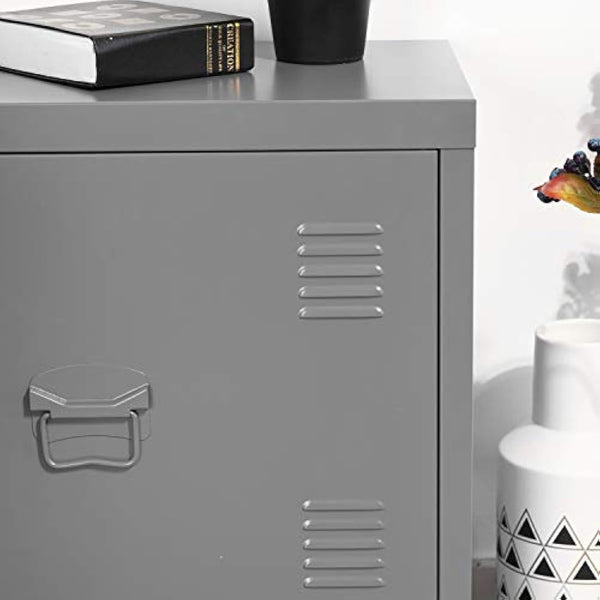 Homybec Small Metal Cabinet 1-Door, Free Standing 2 Tier Shelves Bedside Nightstand Cupboard, Side Storage Organizer for Home Office Study Bedroom Living Room, Grey, 57.5 x 40.5 x 30.5 cm
