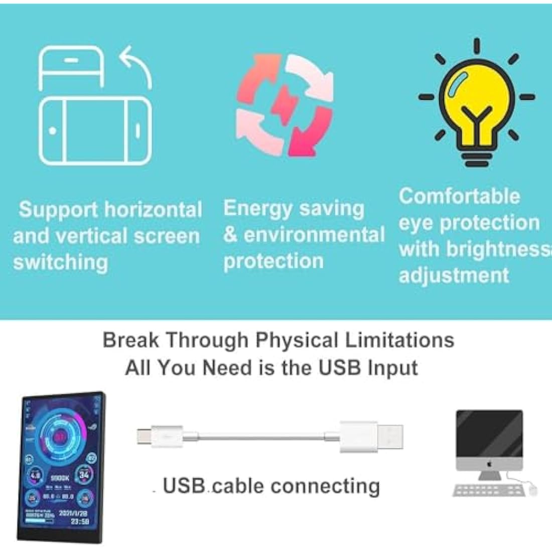 3.5 inch IPS USB Mini Screen, AIDA64 PC CPU RAM Data Temperature Monitor, PC Sensor Panel Display, Computer Case Secondary Screen, IPS Full Viewing Angle, USB C Interface, Only for