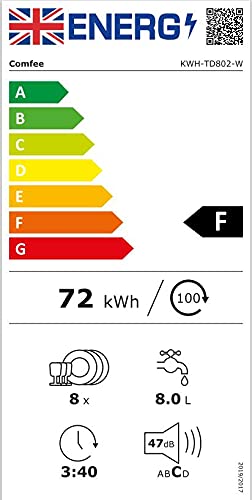 COMFEE' Freestanding Dishwasher CDWEF1034BW-UK 45cm Width, Slimline Dishwasher with 10 place settings, Quick Wash, Hygiene Wash, Delay Start, Half Load, Adjustable Basket - White