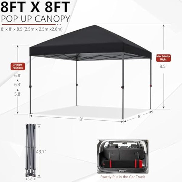 ABCCANOPY 2.5x2.5M Pop Up Gazebo Commercial Gazebo With Upgraded Roller Bag, 4 Weight Bags, Stakes and Ropes (Black)