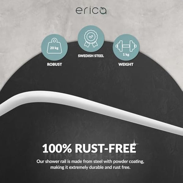 Erica Shower Curtain Rail for Bathtubs, L-Shaped Shower Curtain Pole in three varations 70x90cm / 70x160 cm / 90x140 cm, Wall Mounted Shower Pole, Curved Shower Rail, White Powder Coated Steel