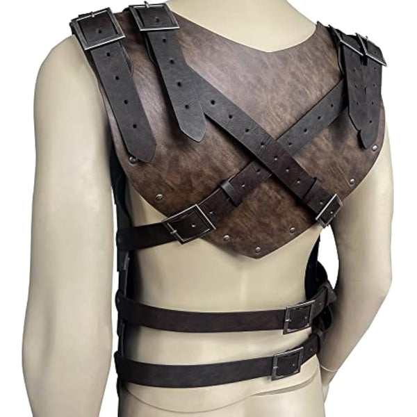HiiFeuer Viking Faux Leather Embossed Langskip Chest Armor, Retro Medieval Knight Leather Armor for LARP/Cosplay (Brown B)