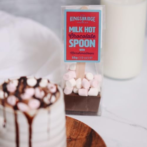 Kingsbridge Hot Chocolate Spoons - Belgian Milk Choc & Marshmallows, 10 Pack | Choc Block with Wooden Stirrer & Added Sweet Treats | Gifts for Birthdays, Special Occasions or Sleepovers