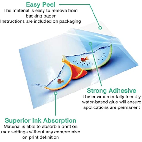 Evergreen Goods 100 Sheets A4 Transparent Sticker Paper Vinyl | Inkjet Printable Self Adhesive Glossy Clear Printable Vinyl Stickers for Creating Labels and Signs | Not Waterproof