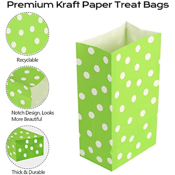 50 PCS Paper Party Bags for Kids, TOOELMON Dots Kraft Paper Gift Bags Candy Goodie Treat Bags with 60 PCS Stickers for Birthday, Picnic, Wedding Parties (130 * 80 * 240mm, Round Dot-50pcs)