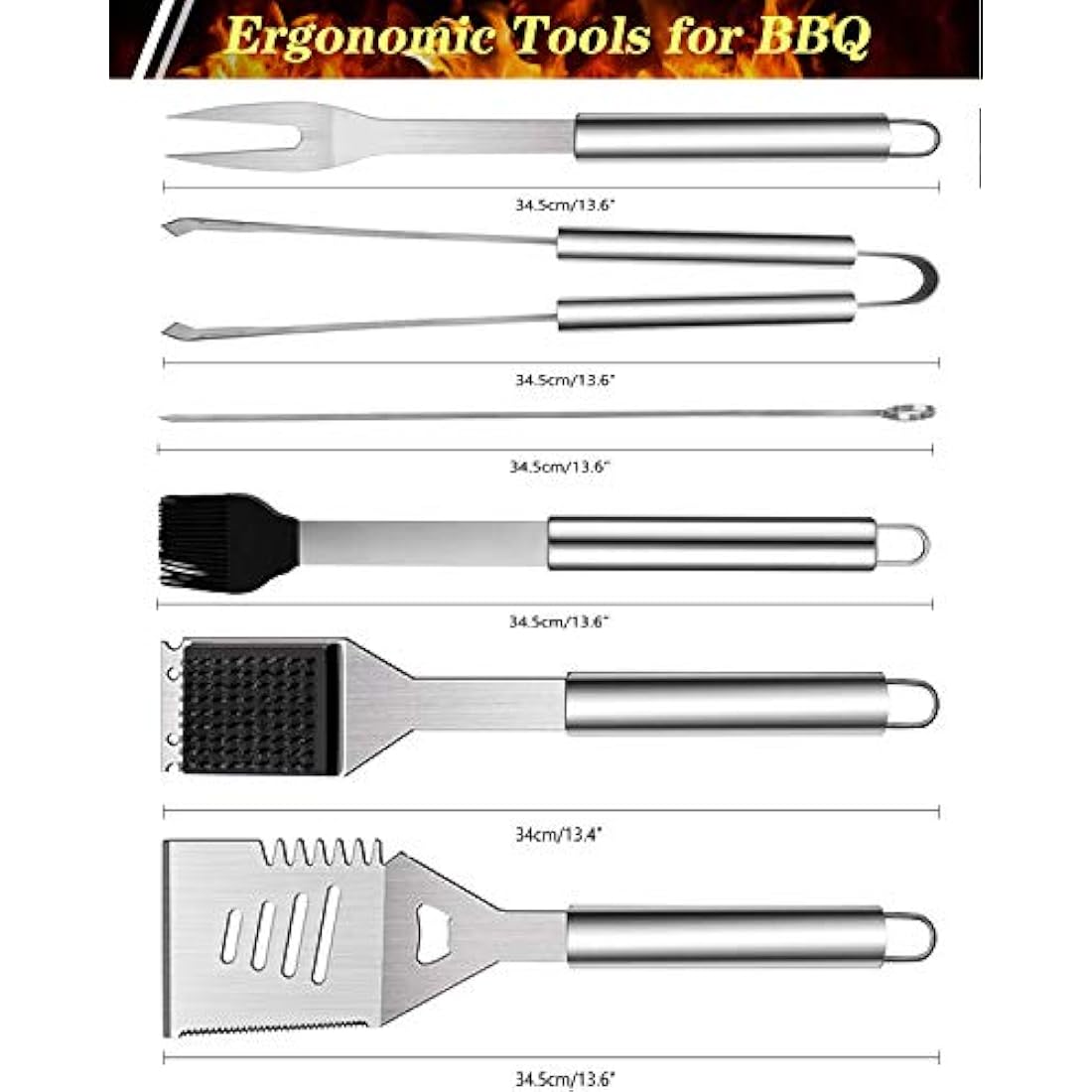 10PCS BBQ Grill Tool Set, GQC Stainless Steel Barbecue Grilling Utensils Kit with Carry Bag, Spatula, Tongs and Fork BBQ Tool Accessories for BBQ Cooking Outdoor Camping